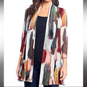 Ali Miles Watercolor Mesh Cardigan Medium Multicolor Open Front Boho Lightweight